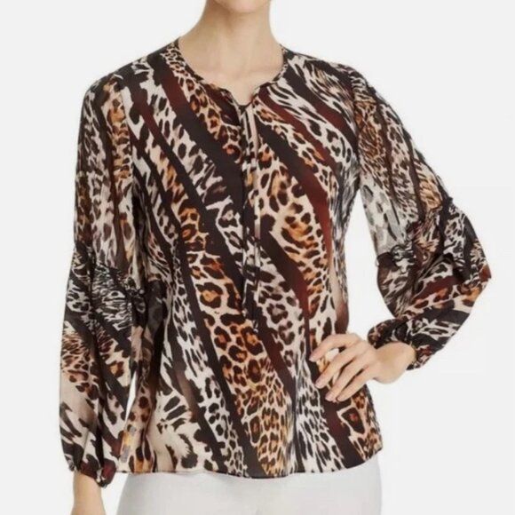 Kobi Halperin Fallon Silk Leopard Print Tie Neck Blouse Top size XS - Picture 7 of 7